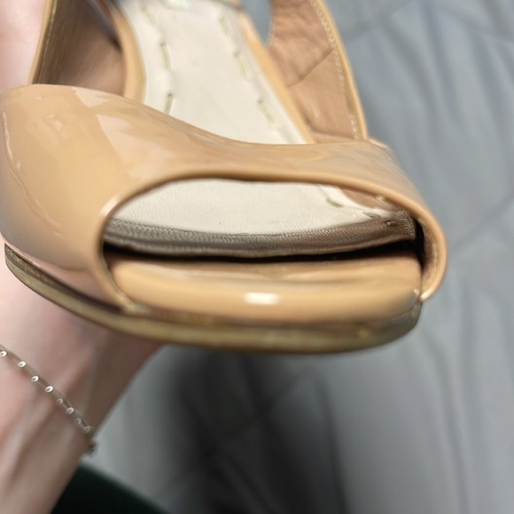 Miu Miu Wedge Patent Leather Pink Nude Sling Back Heel Flawed Size 4 - Picture 14 of 15